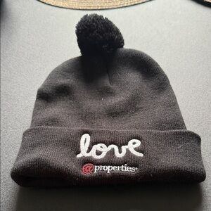 Black Pom Beanie with "Love" Embroidery